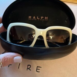 Ralph Lauren Large White Silver Designer Sunglasses Retro Vintage